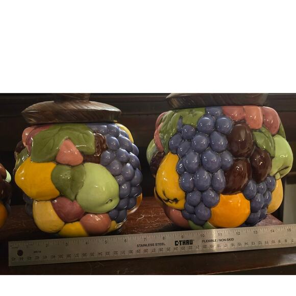 Set of 4 Hand Painted Fruit Ceramic Canisters - Picture 9 of 16